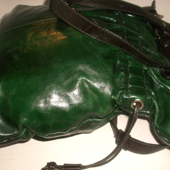 Vtg Nino Bossi Large Rectangular Green & Brown Leather Lined Shoulder Bag - Picture 7 of 14